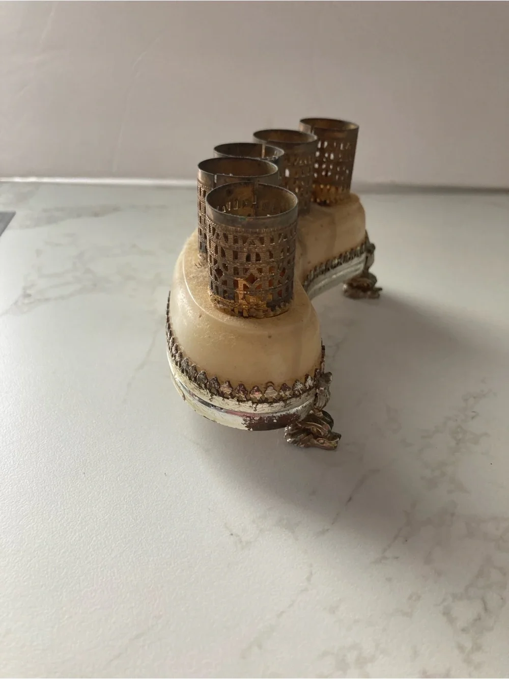 Vintage Brass and Ivory lipstick Holder Stand